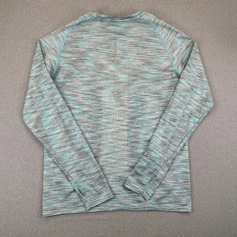 Nike Running Shirt Womens M Turquoise Grey Dri-FIT Long Sleeve Space Dye Top